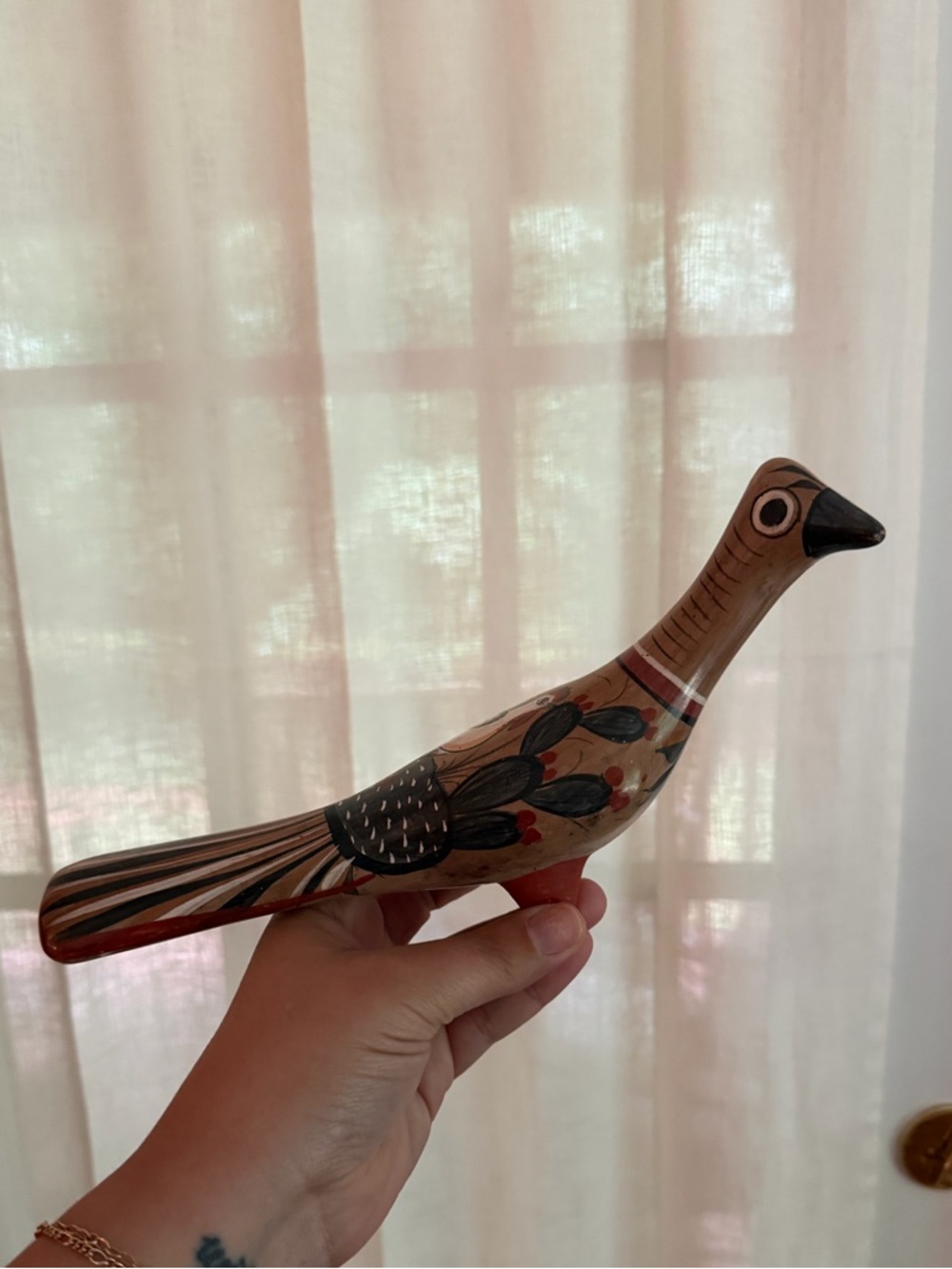 Vintage Hand-Painted Tonala Ceramic Bird - Made in Mexico